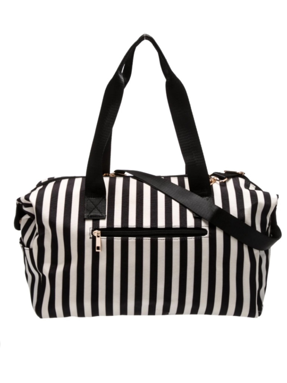 Alice + Olivia Black and White Vertical Stripe Tote with Crossbody Strap